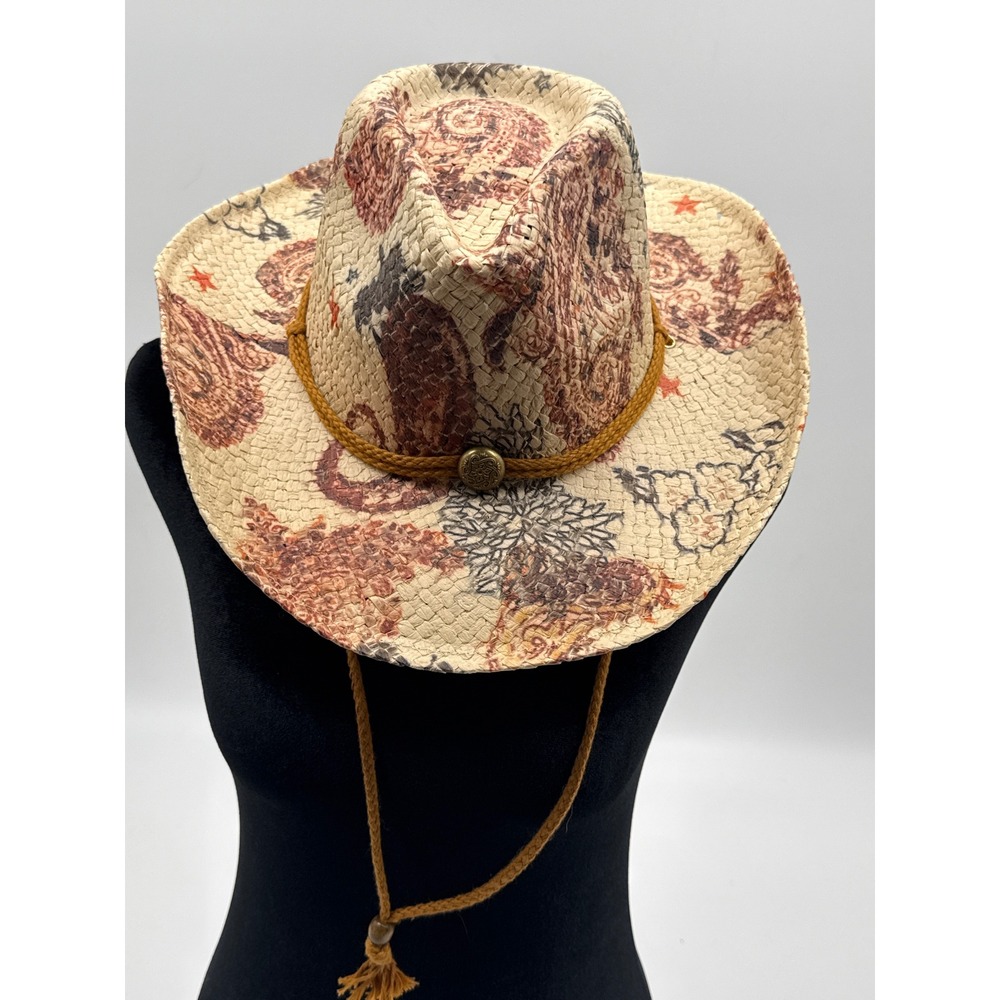 CSI Women Paisley Snakeskin Print Straw Cowboy Hat Western Boho Beige Brown